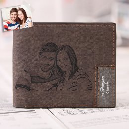 Personalized Photo Men's Dark Brown Wallet
