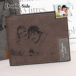 Personalized Double-Side Photo Men's Dark Brown Wallet