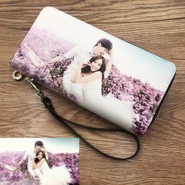 Personalized Photo Genuine Leather Double Zipper Wallet